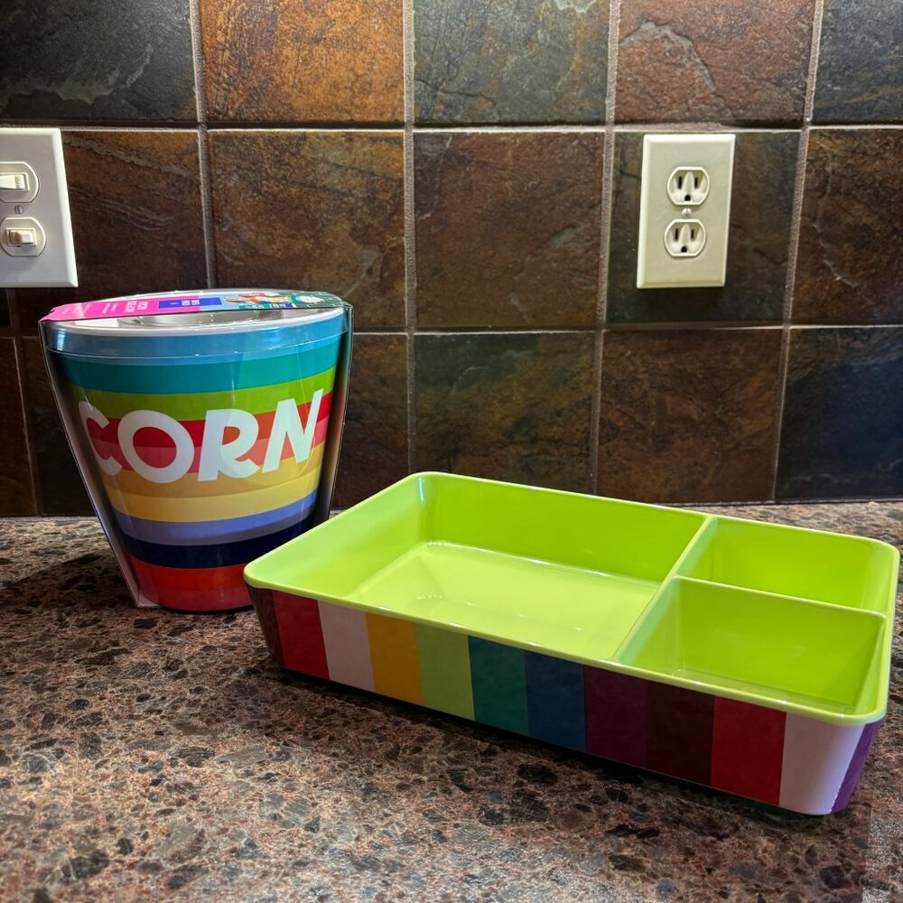 New Tabitha Brown x Target Popcorn Bowl Cups Set Melamine Divides Snack Tray